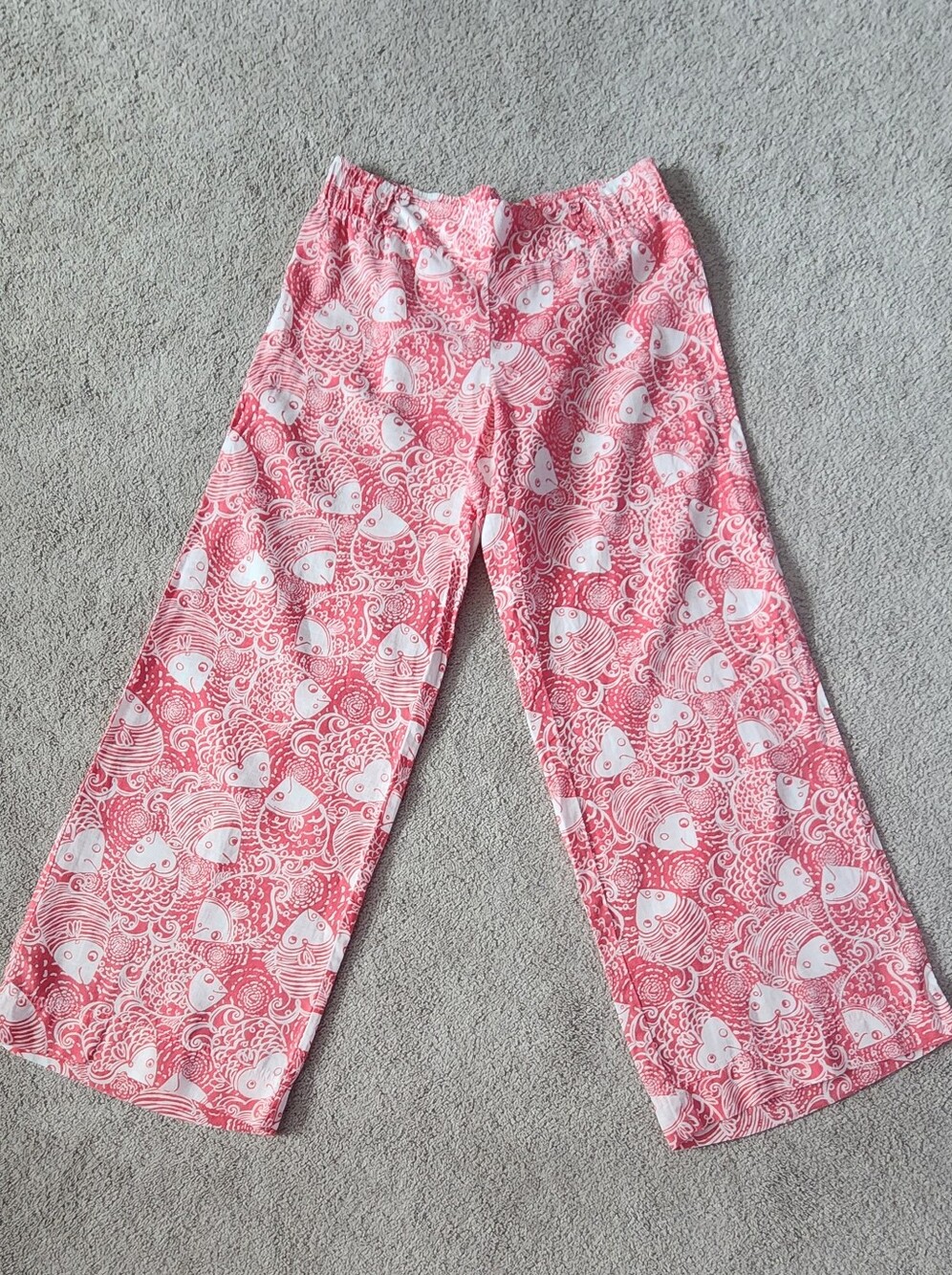 Lilly Pulitzer Gia 100% Linen Beach Pants In Pink Coral On the Hook Print, M